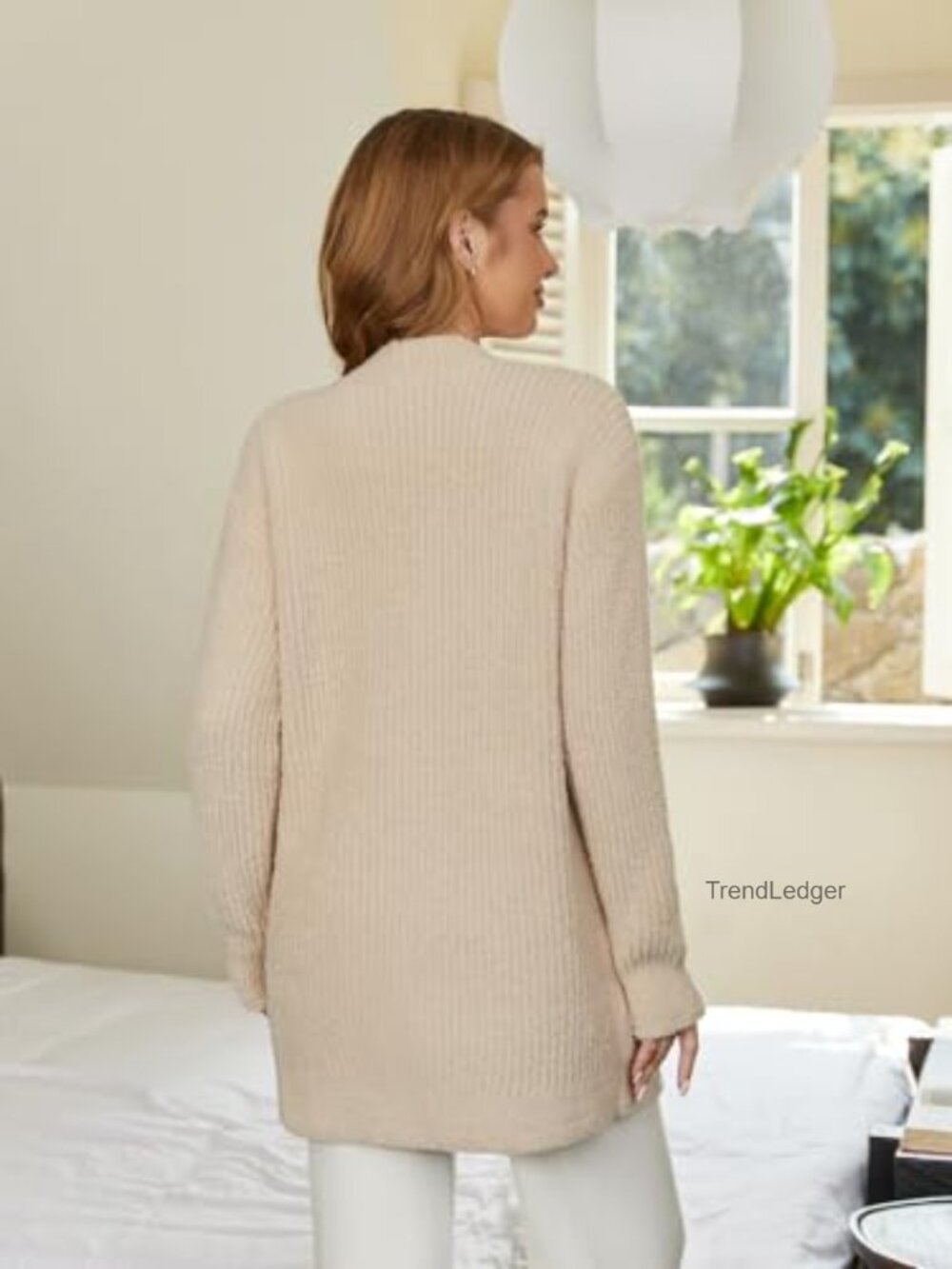 Microfiber Cardigan Sweater with Pockets Open Front Long Sleeve - Picture 5 of 7